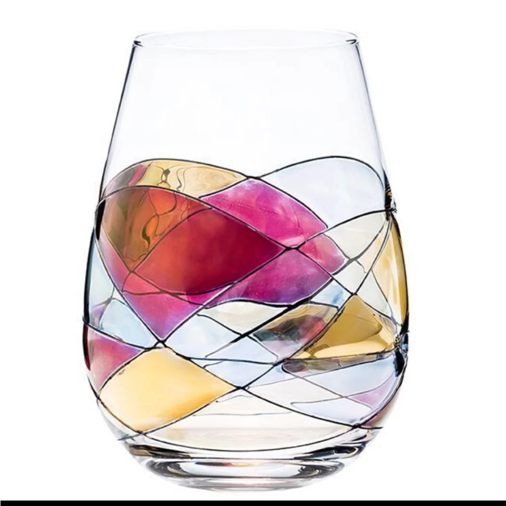 Cornet Handcrafted Purple and Gold Stemless Wine Glasses - Two Glasses - Picture 4 of 7